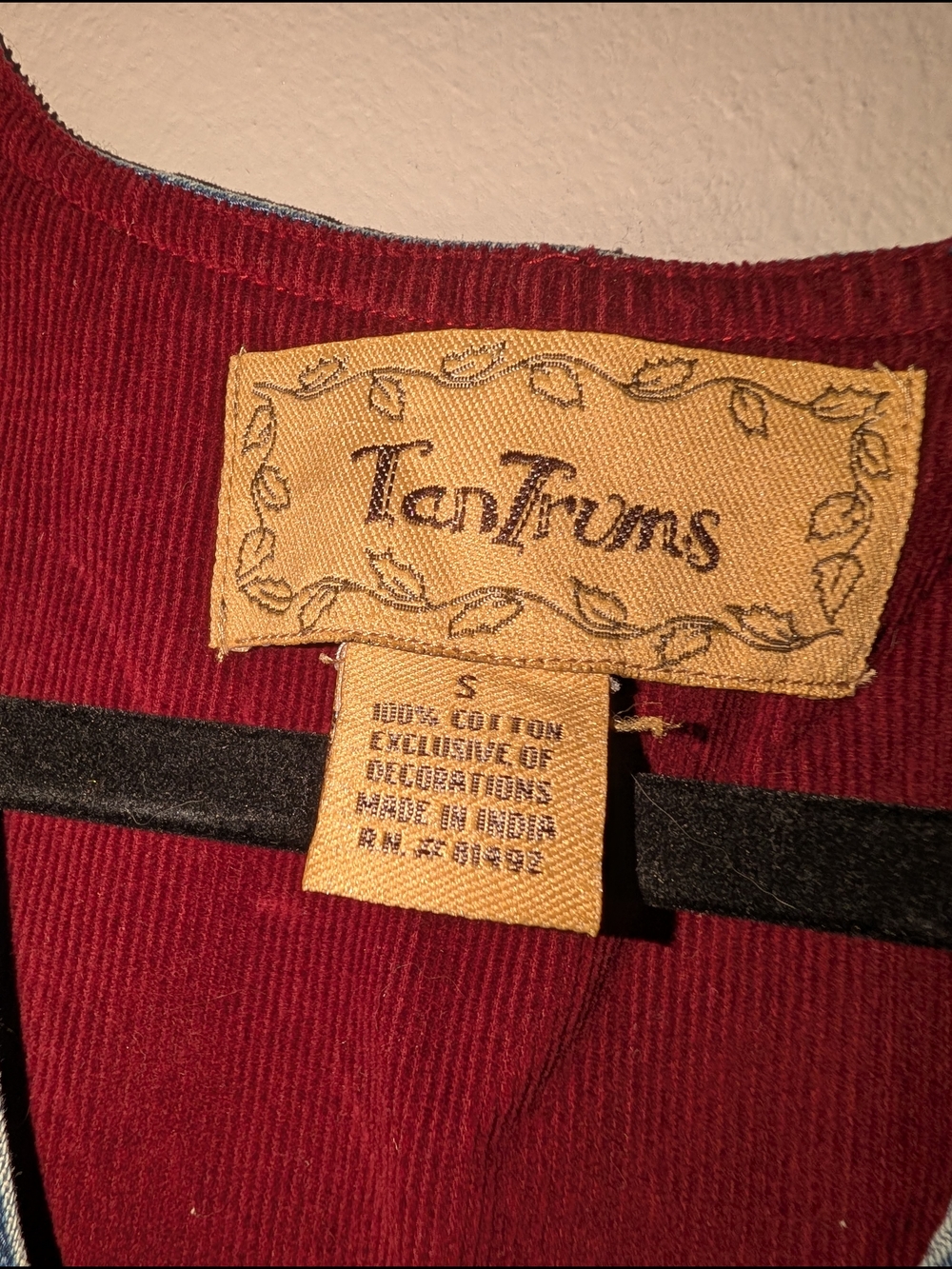 S Embroidered Denim Vest with Multicolor Leaf Appliqué - Picture 3 of 5